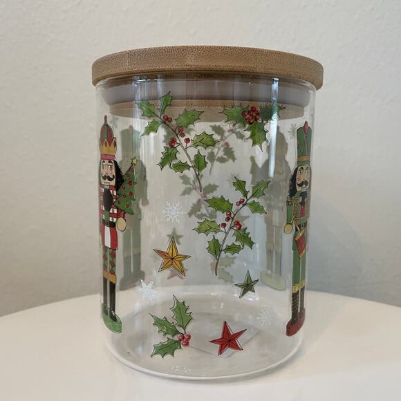 Nutcracker Themed Glass Canister Jar Vintage CHRISTMAS Storage Set of 2 New - Picture 4 of 16